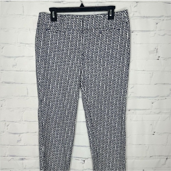 LOFT Marisa Riviera Blue and White Geometric Print Ankle Pants Size 14P - Picture 1 of 6